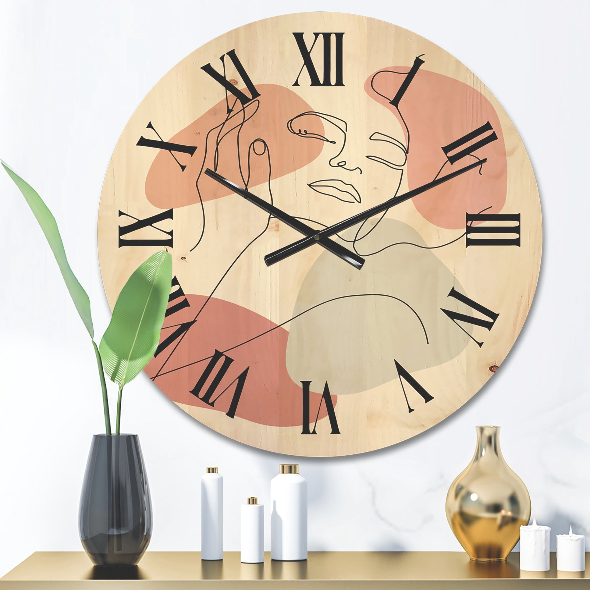 Designart 'Continuous One Line Portrait of Woman' Modern Wood Wall Clock