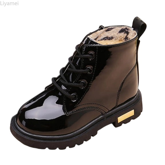 Liyamei Boys and Girls Combat Ankle Boots Side Zip Lined Leather Non Outdoor Comfortable 3-12 Years