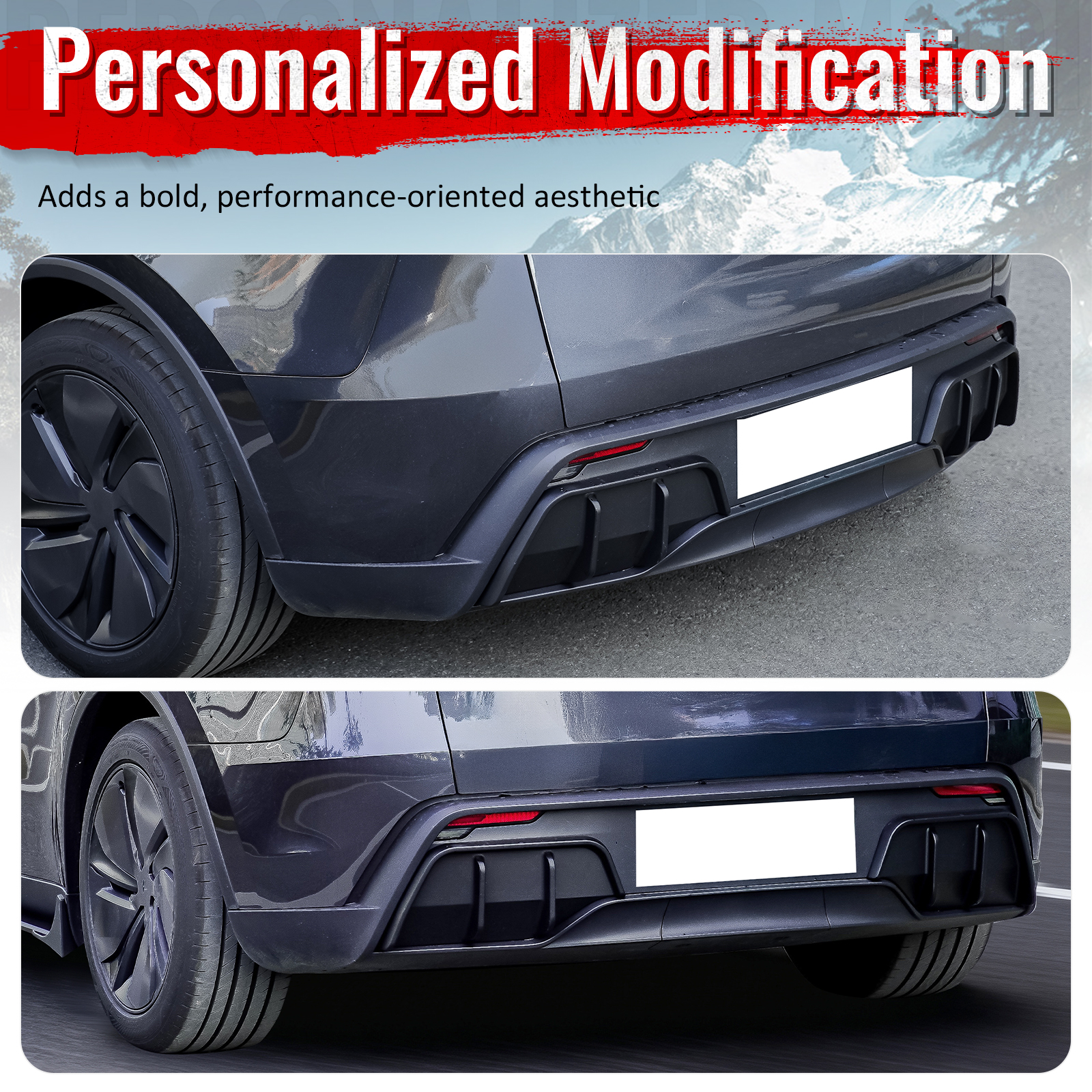 Ikon Motorsports Rear Aprons, Compatible with 2025-2026 Tesla Model Y Juniper,  IKON Style PP Polypropylene PP Matte Black Rear Bumper Lip Lower Side Spat Valance Winglet Canard Protector 2PC