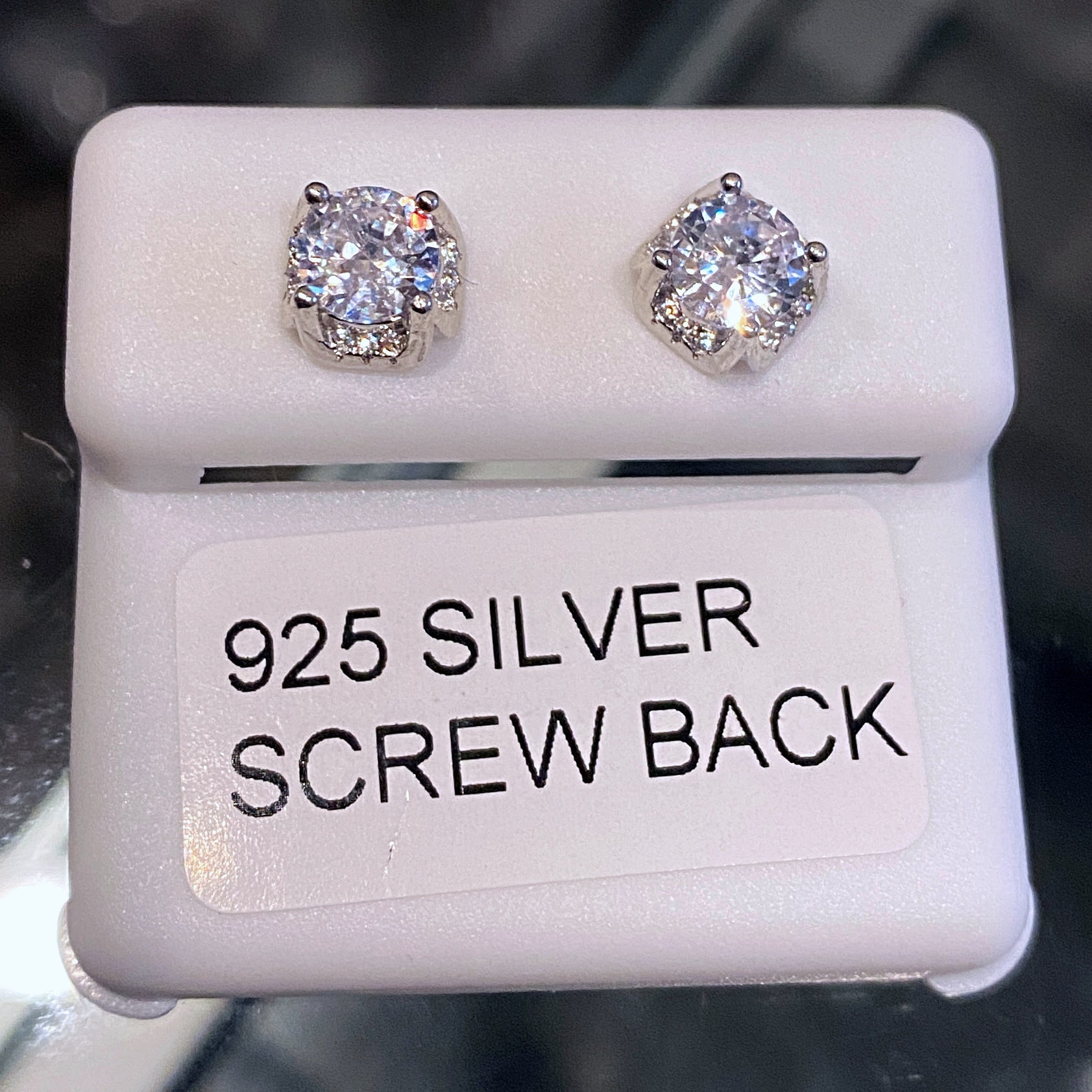 Real Solid 925 Sterling Silver Solitaire Iced Round Cut Earrings Screw Back CZ 5MM
