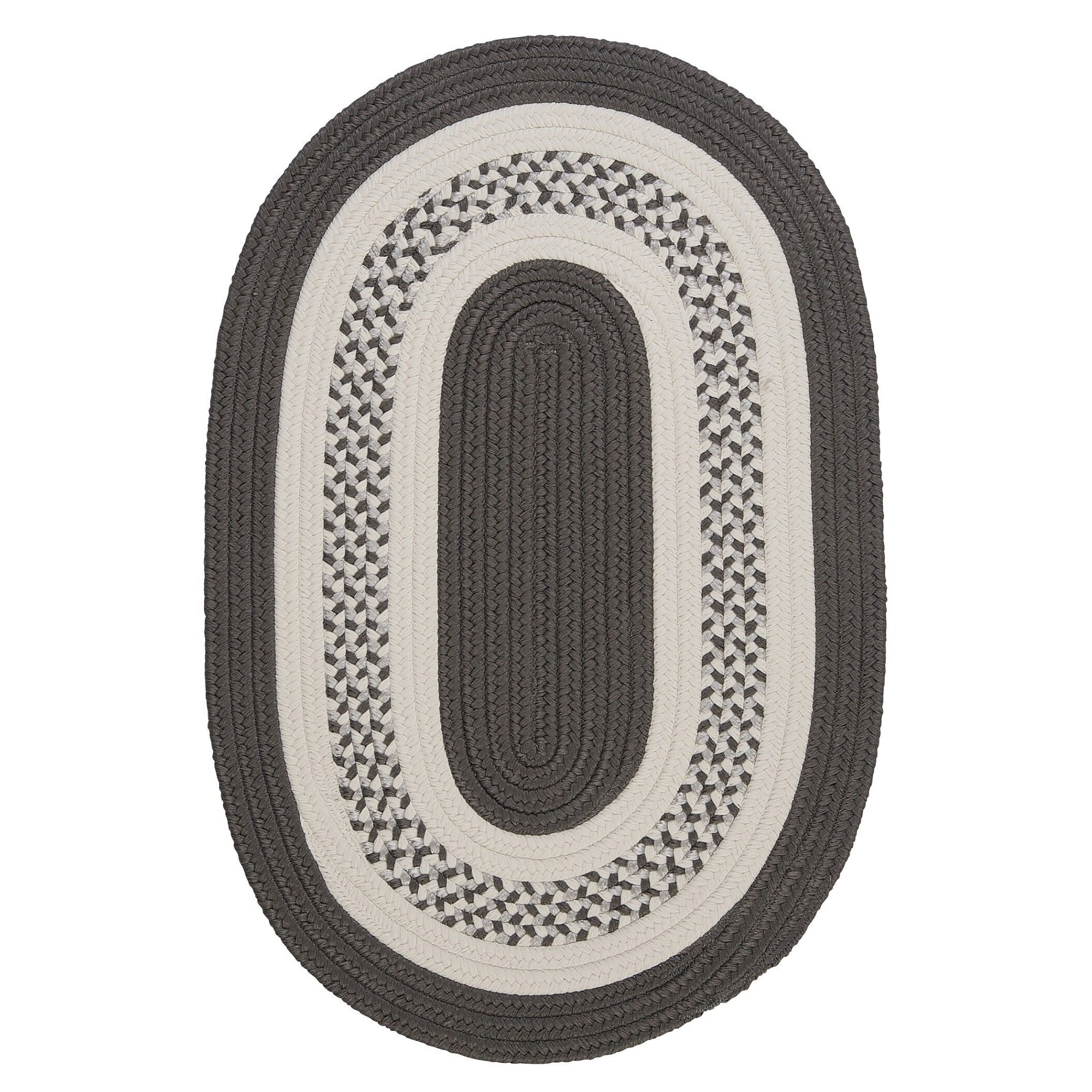 2' x 4' Gray and White Braided Oval Area Throw Rug