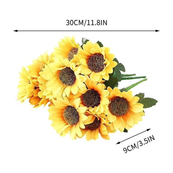 OAVQHLG3B 6 heads Yellow Sunflowers Artificial Flowers Mini Fake Sunflowers Bouquet with Stems for Home Decoration Party DIY Wedding Bouquets Outdoor Indoor Decoration