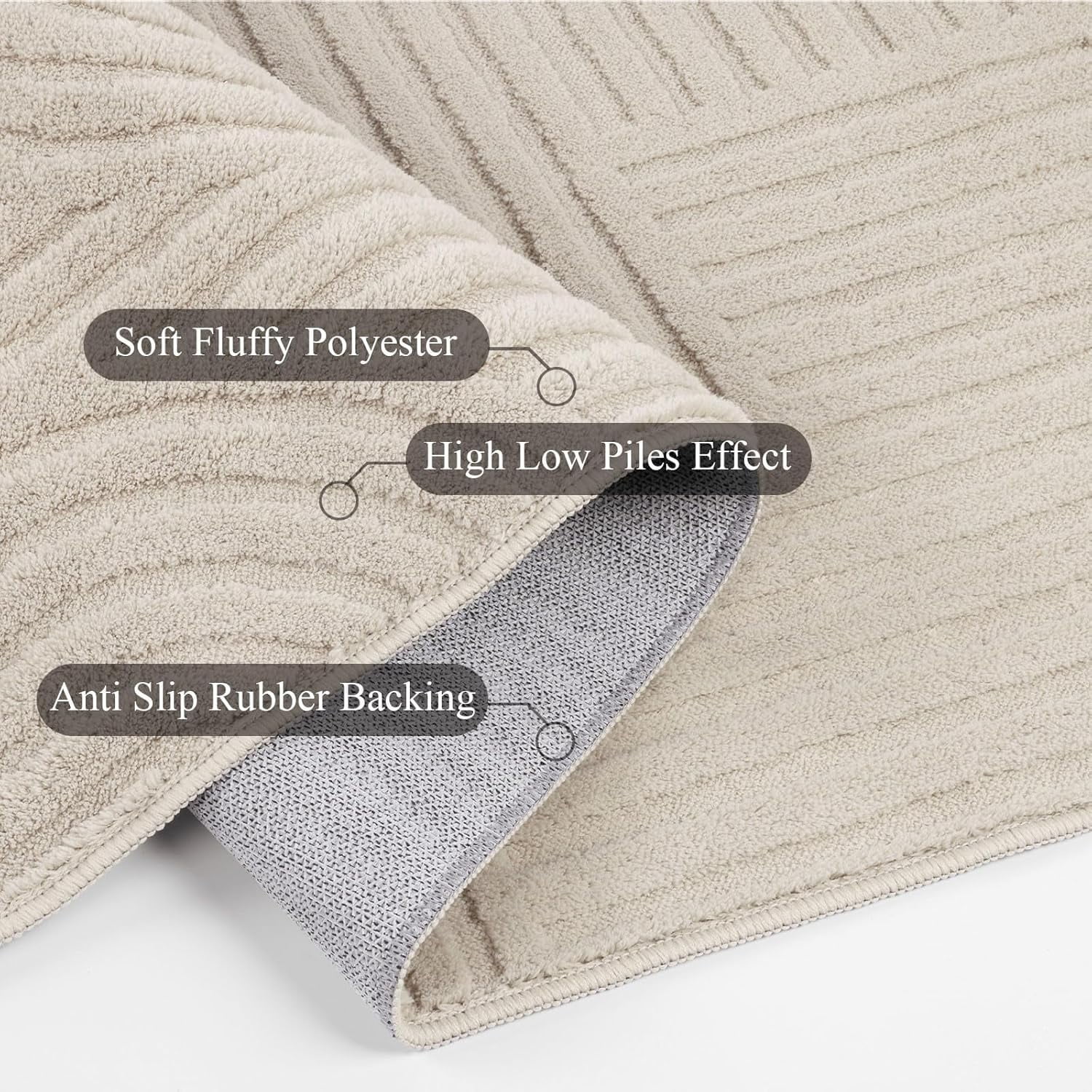 Vaukki 3'x5' Area Rugs for Living Room, Non Slip Washable Area Rug, Modern Indoor Floor Carpet for Bedroom, Beige