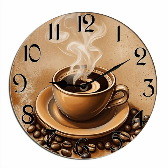 Kurmntregon Coffee Wall Clock Coffee Beans Kitchen Living Room Silent Non-Ticking Decorative Clock Battery Operated Bedroom Home Decorative Round 10"