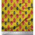 thumbnail image 1 of Soimoi Yellow Poly Georgette Fabric Leaves,Berries & Egg Folk Art Print Sewing Fabric Yard 42 Inch Wide, 1 of 3
