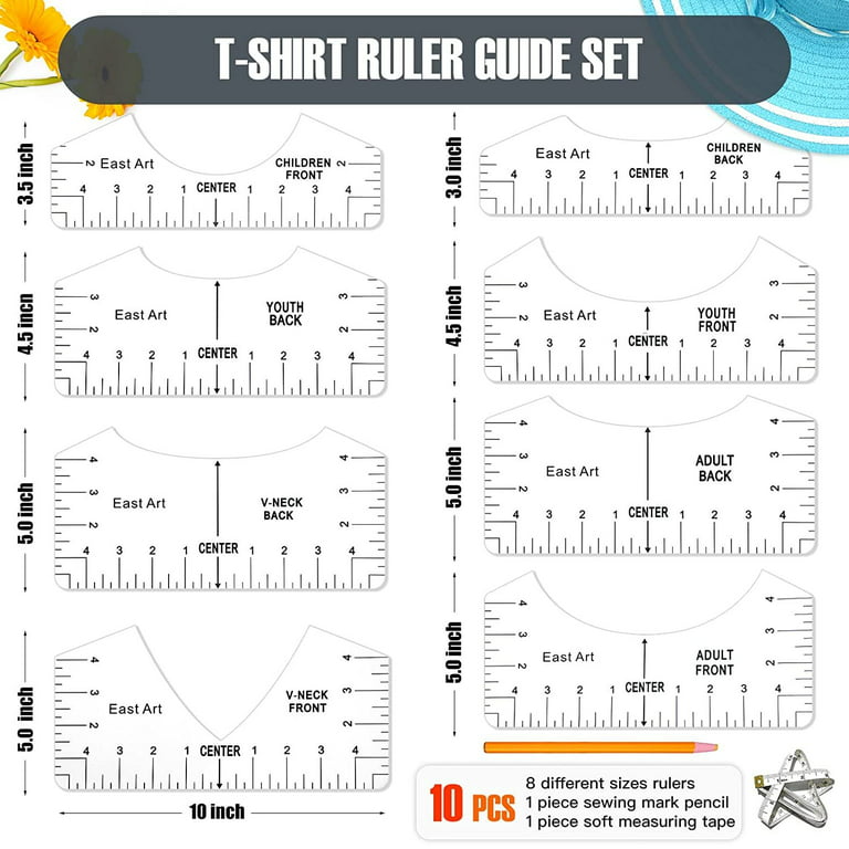 10 Pcs Tshirt Ruler, T-Shirt Alignment Guide Tool Tshirt Ruler Guide T  Shirt Rulers to Center Designs for Transparent