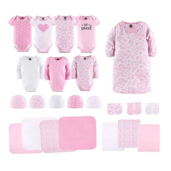 The Peanutshell Newborn Layette Gift Set for Baby Girls, 23 Essential Pieces, Pink Floral Love, 0-3 Months