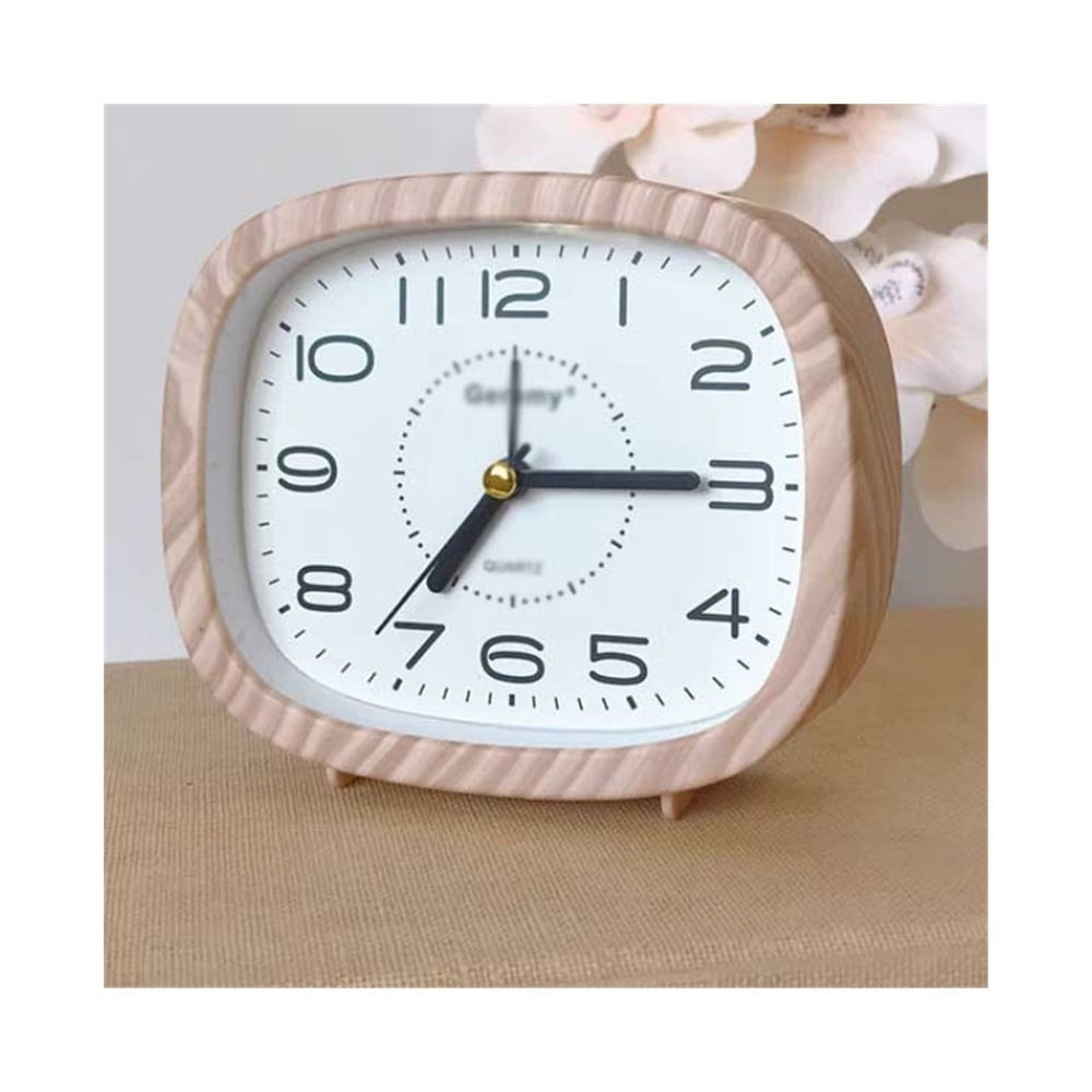 Square Silent Analog Alarm Clock - Non-Ticking, Battery Operated