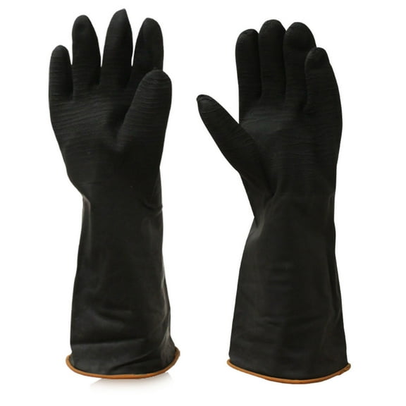 ToolUSA (2 Pairs) 14" Extra Large Black Natural Rubber Gloves | Crinkle Finish & Rolled Cuff | Superior Grip & Protection