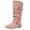 Pink, variant on Womens Mid Calf Boots Round Toe Low Block Heel Faux Suede Rivet Buckle Strap Side Zipper Slouch Bohemian Street Boots Beige Size 8.5