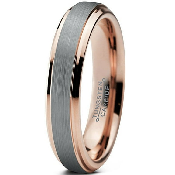 Wedding Rings For Women. 4mm Rose Gold Tungsten Band with Silver Matte Top.