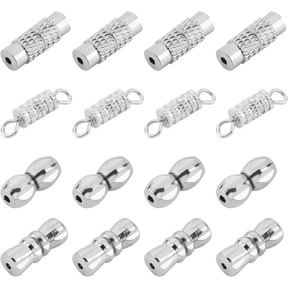100 Sets 4 Styles Barrel Screw Clasps Jewelry Connector Screw Twist Brass End Tip Clasps for Necklace Bracelet Making Platinum