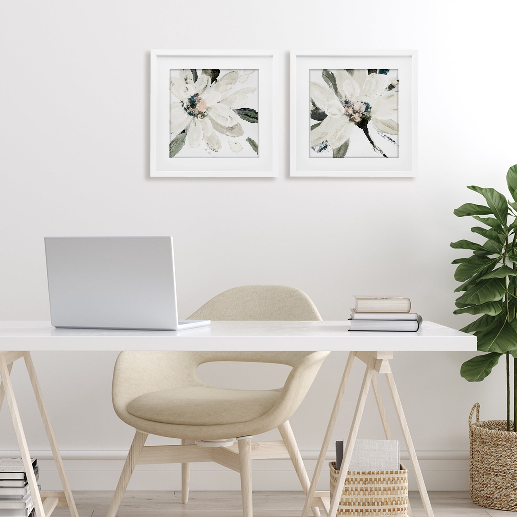 Stupell Industries Naturally Blooming White Flowers 2 Piece White Framed Print Under Glass Set, design by Lanie Loreth