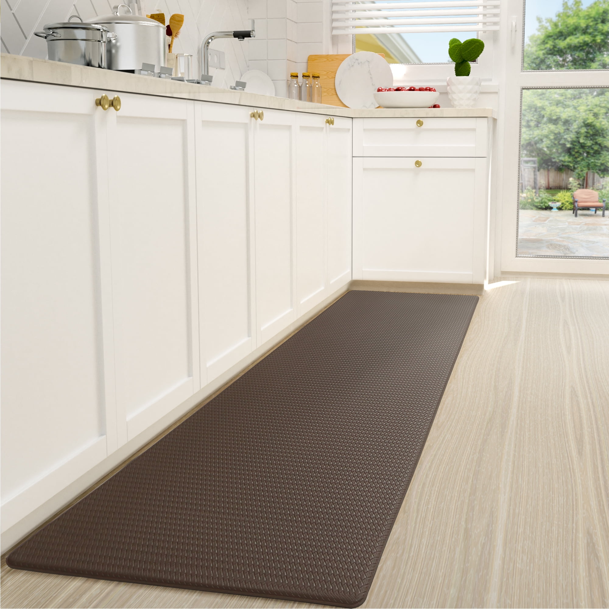 Color G Kitchen Rug, Anti Fatigue Mat for Kitchen, Non Skid Kitchen Floor Mat, Kitchen Rug or Mat Washable, 17"x 79", Brown
