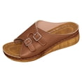 thumbnail image 6 of Slides for Women Open Toe Buckle Strap Wedge Sandals Casual Slip on Slippers with Arch Support Summer Footwear Brown Size 9, 6 of 7