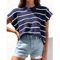 thumbnail image 3 of PRETTYGARDEN Womens Summer Short Sleeve Tops Trendy Crew Neck Striped Knit Sweater Business Casual Spring Clothes, 3 of 10