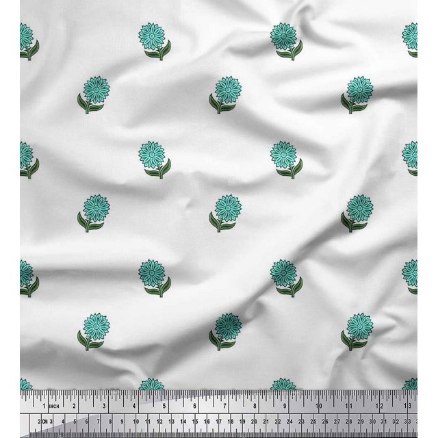 Soimoi Poly Georgette Fabric Leaves & Floral Block Print Fabric by Yard 42 Inch Wide