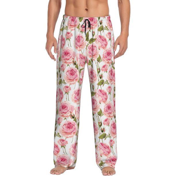Fotbe Rose Flowers Pantalones de Pijama para Hombre, Pantalones de Dormir, Pantalones de Casa con Cintura Ajustable y Bolsillos-XX-Large