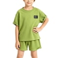thumbnail image 3 of Vornjynx Outfit Sets for Boys Crew Neck Short Sleeve Tee and Shorts Elastic Waist Comfort Soft Summer Trendy Daily Clothes 2 Piece Green Size 6-12, 3 of 6