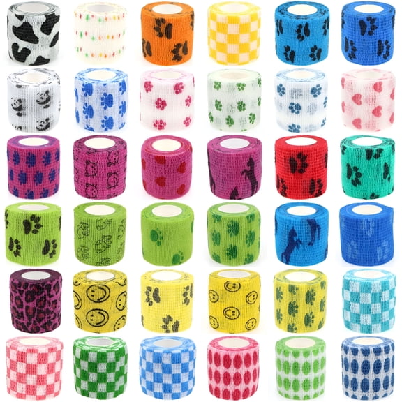 QARUN 24 Rolls Elastic Bandage Self Adhesive Bandage Wrap Cohesive Tape Vet Wrap for Dog Cat Horse Pet Animals Ankle Sprains