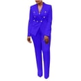 thumbnail image 2 of Woman'S Two Piece Business Suits V-Neck Solid Color Button Fashion Fallow Long-Sleeved And Wide Leg Trousers Suits Blue S, 2 of 6