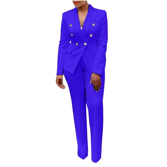 2 Piece Outfits for Women Dressy Blazer Jackets High Waisted Straight Leg Pants Suits Set Button Casual Business Work Office Slim Fit Blazer Jacket Trousers Set