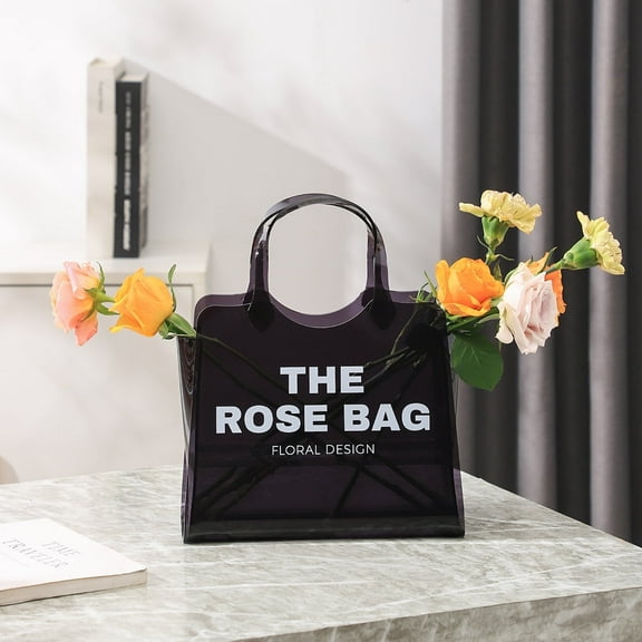 Flowers Acrylic Bag Vase, Black Purse Vase