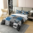 thumbnail image 2 of Full Size Duvet Cover Set Race Car Comforter Cover Set 100% Pure Cotton Racing Extreme Sport Games Duvet Cover Set (No Filler) Black White Blue Plaid Bedding Set 3 Pcs, 2 of 6
