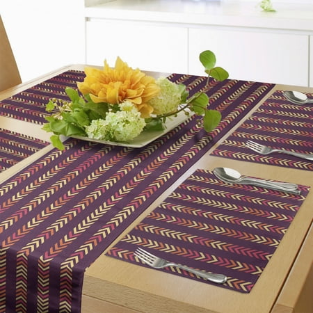 

Abstract Table Runner & Placemats Vintage Repeating Motif with Vertical Order Direction Pointers Pattern Set for Dining Table Placemat 4 pcs + Runner 14 x90 Plum and Burnt Sienna by Ambesonne