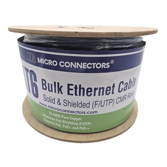 Micro Connectors, Inc TR4-560SR-BL 1000ft CAT 6 Solid & Shielded (F/UTP) CMR Riser Bulk Ethernet (23AWG) Cable (Blue)