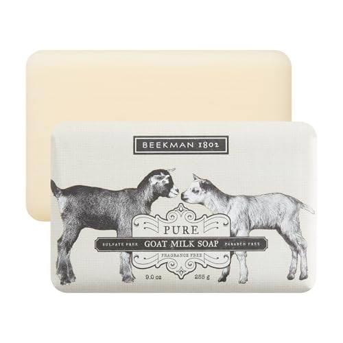 Beekman 1802 Barre de Savon pour le Corps au Lait de Chèvre, Pur - Sans Parfum - 9 oz - Nourrit, Hydrate et Hydrate - Savon 100 % Végétal avec Acide Lactique - Bon pour Peau Sensible - Sans Cruauté