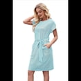 thumbnail image 1 of Vestido Camisero de Verano A Rayas de Corta para Mujer, Informal, con Lazo en la Cintura y Bolsillos, Verde , Talla L, 1 of 9
