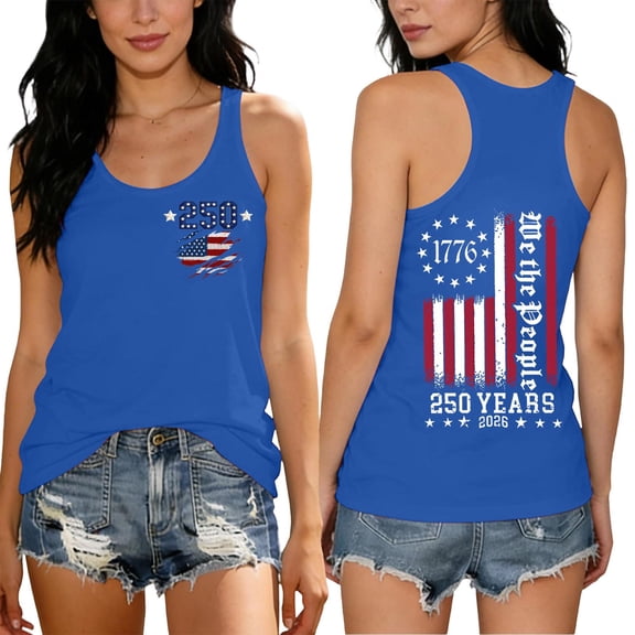 Stralyhd 250 Anniversary Usa Tank Tops for Women American Flag Stars Shirt 250th Anniversary Usa Flag Tank Tops Sleeveless Scoop Neck 1776-2026 Shirts Blue M