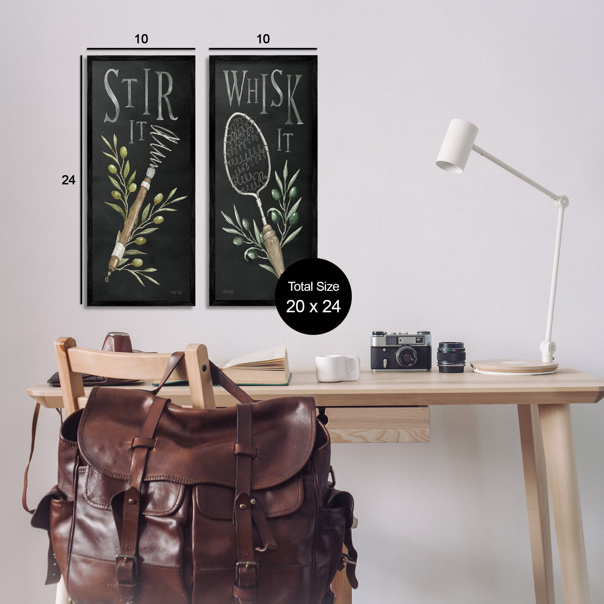 Stupell Industries Vintage Kitchen Phrases Botanical & Floral Painting Black Framed Art Print Wall Art, 10 x 24, Set of 2