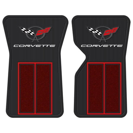 Corvette Car Mats - 2pc 68- 82 Red Corvette Semi Carpeted Rubber Front Floor Mats