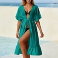 thumbnail image 2 of daznei Swimsuit Coverup for Women Lightweight Chiffon Flowy Short Sleeve Kimonos with Lace up Loose Cardigans for Swimwear Sky Blue, 2 of 7