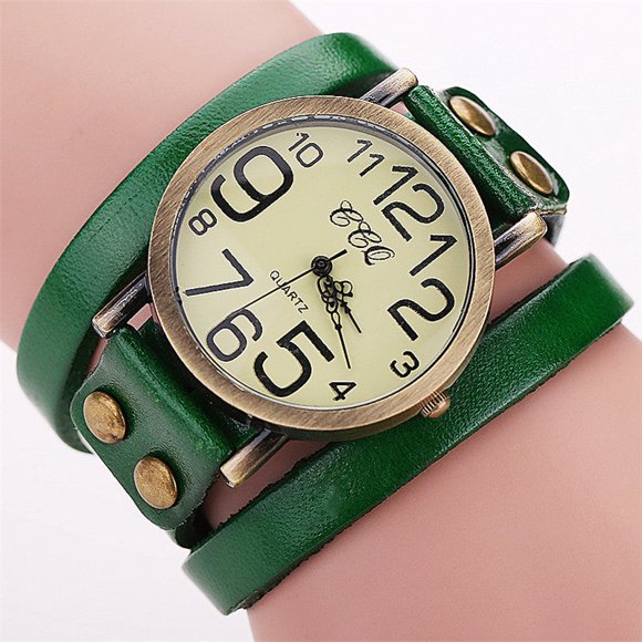 First Layer Cowhide Retro Three Circle Casual Quartz Watch Unisex