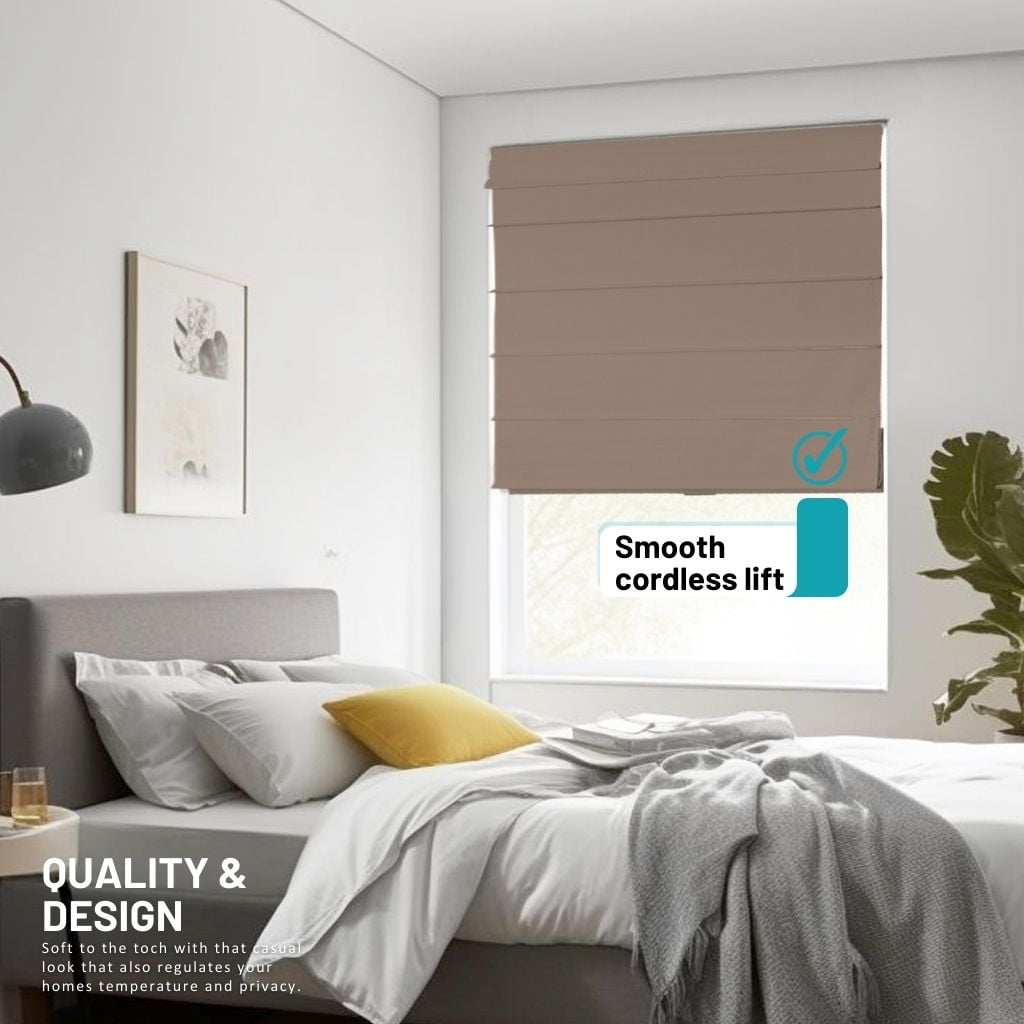 Chicology Cordless Roman Shades, Khaki (Cotton), 23"W X 64"H