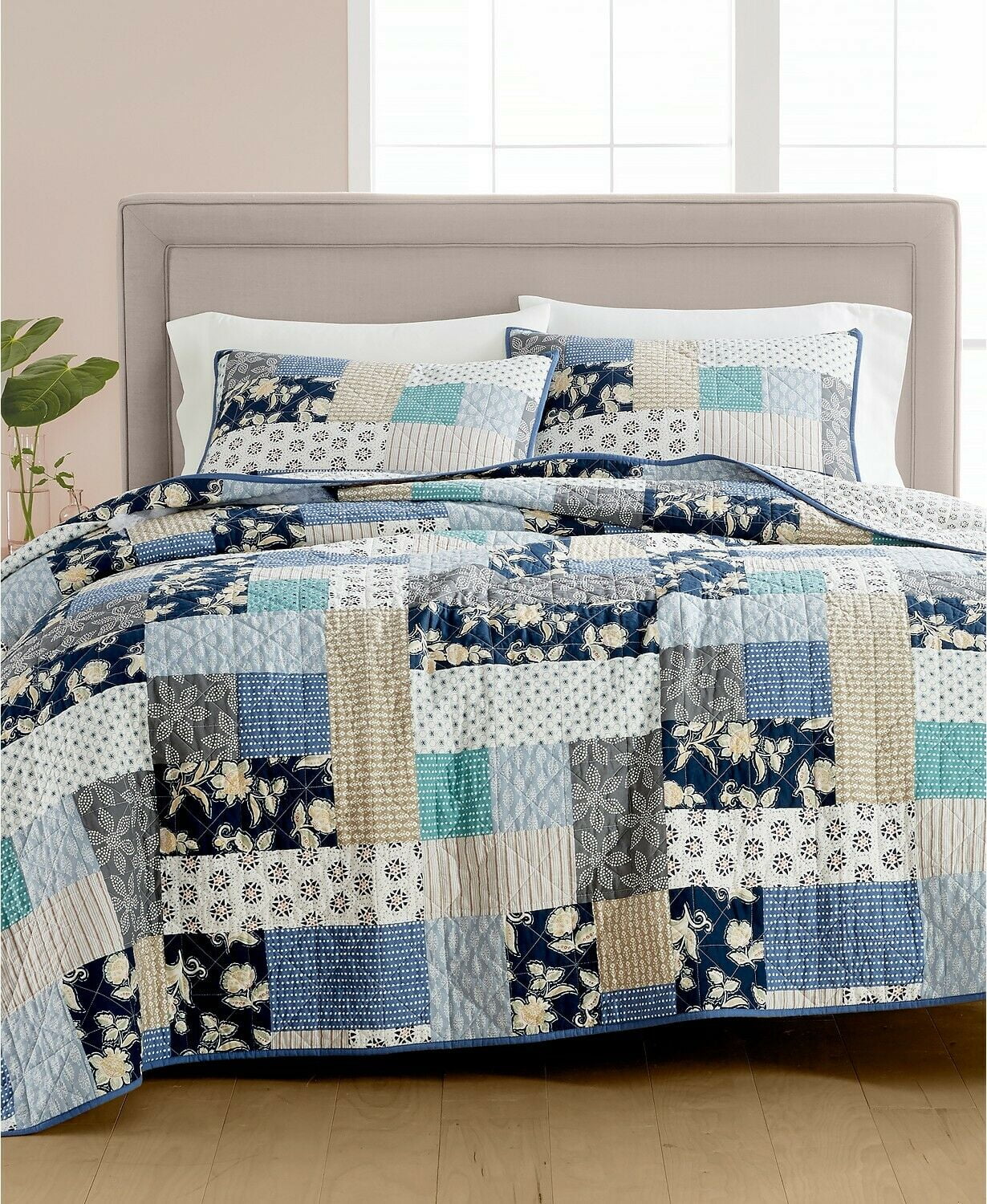 Martha Stewart Collection Contrast Patchwork Cotton Reversible Quilt ...