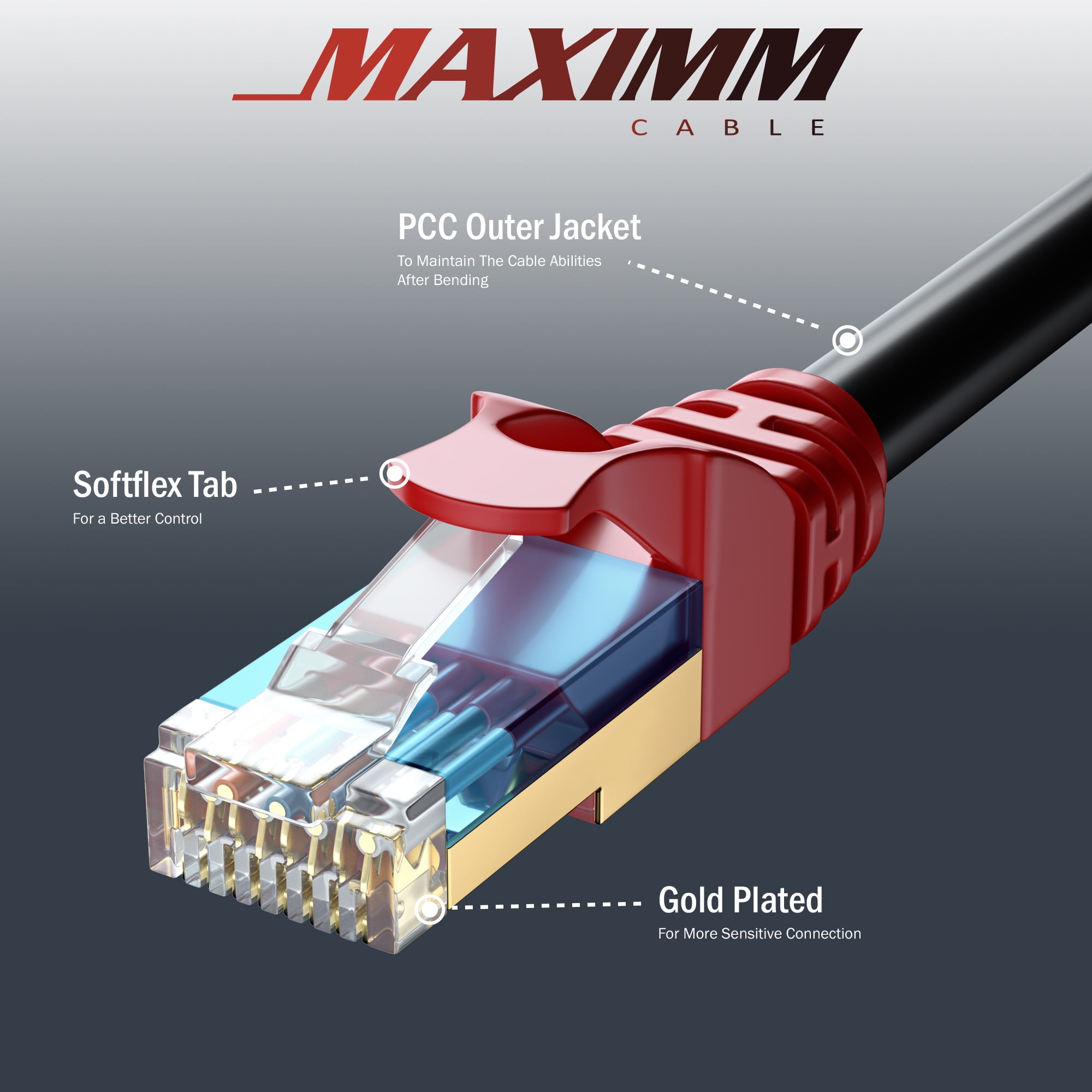 Maximm Cat7 Heavy Duty Outdoor Cable - Black - Zero Lag Pure Copper, Waterproof Ethernet Cable Suitable for Direct Burial Installations. (50 Feet)