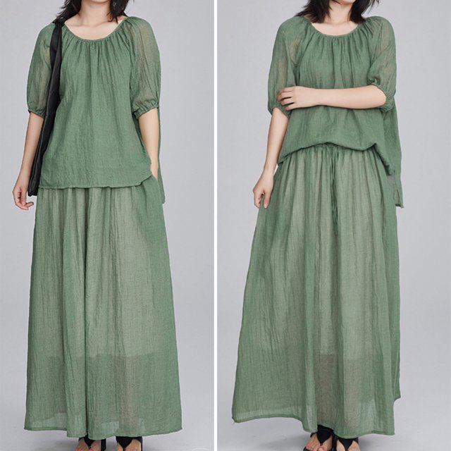 BEFOKA Robe pour Femme Grande Taille, Liquidation de Robes d'Été pour Femmes, Jupe de Complet Ample et Décontractée d'Été pour Femme à Couleur Unie, Manches Mi-Longues, Col Rond