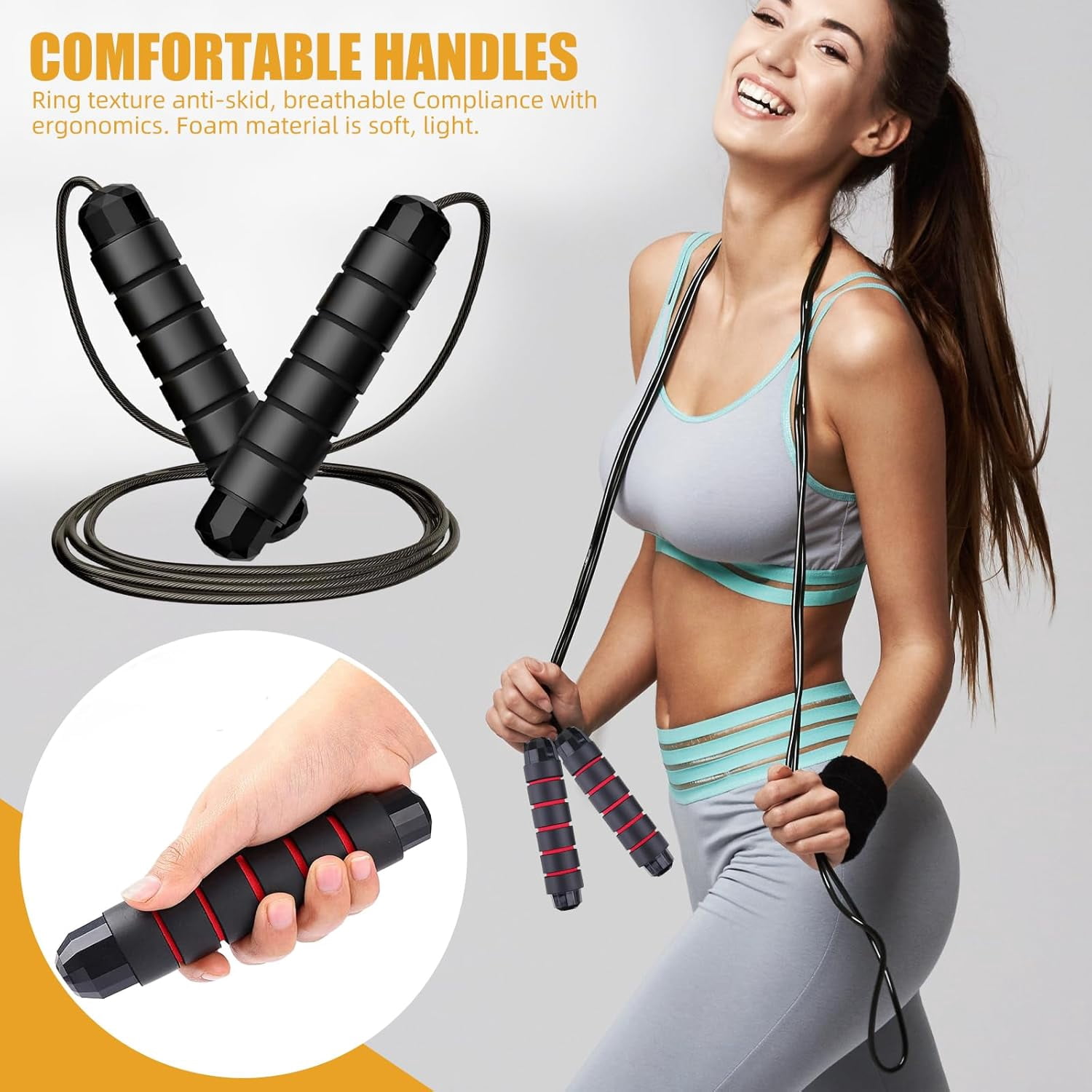 Adjustable Jump Ropes for Fitness, Tangle-Free Jumping Rope, Swivel Speed Skipping Rope with Comfortable Foam Handles, Steel Workout Jump Ropes for Women Men Home Gym Exercise & Slim Body