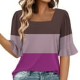thumbnail image 2 of QUNYINEY Colorblock Tops for Women Trendy Casual Short Sleeve Square Neck Shirts Loose Summer Pullover Shirts for Women, 2 of 6