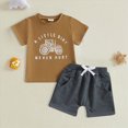 thumbnail image 2 of Kaprioy Toddler Kids Boy Shorts Clothing Set 0 6 12 18 24 Months 2T 3T 4T Letter Tractor Print Short Sleeve Round Neck T-Shirt with Solid Shorts 2Pcs Outfit, 2 of 4