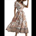 thumbnail image 2 of Vestido Informal, Fluido, con Estampado Floral Bohemio y Mangas Abullonadas para Mujer (Verano 2025) Color Naranja XL, 2 of 7