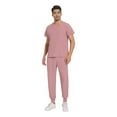 thumbnail image 2 of Men's Workwear Scrubs 2-Piece Uniform Set, Solid Color Cross V-Neck Short Sleeve Pocket Tee and Pants, For Medical Nursing Professionals,Pink,M, 2 of 5