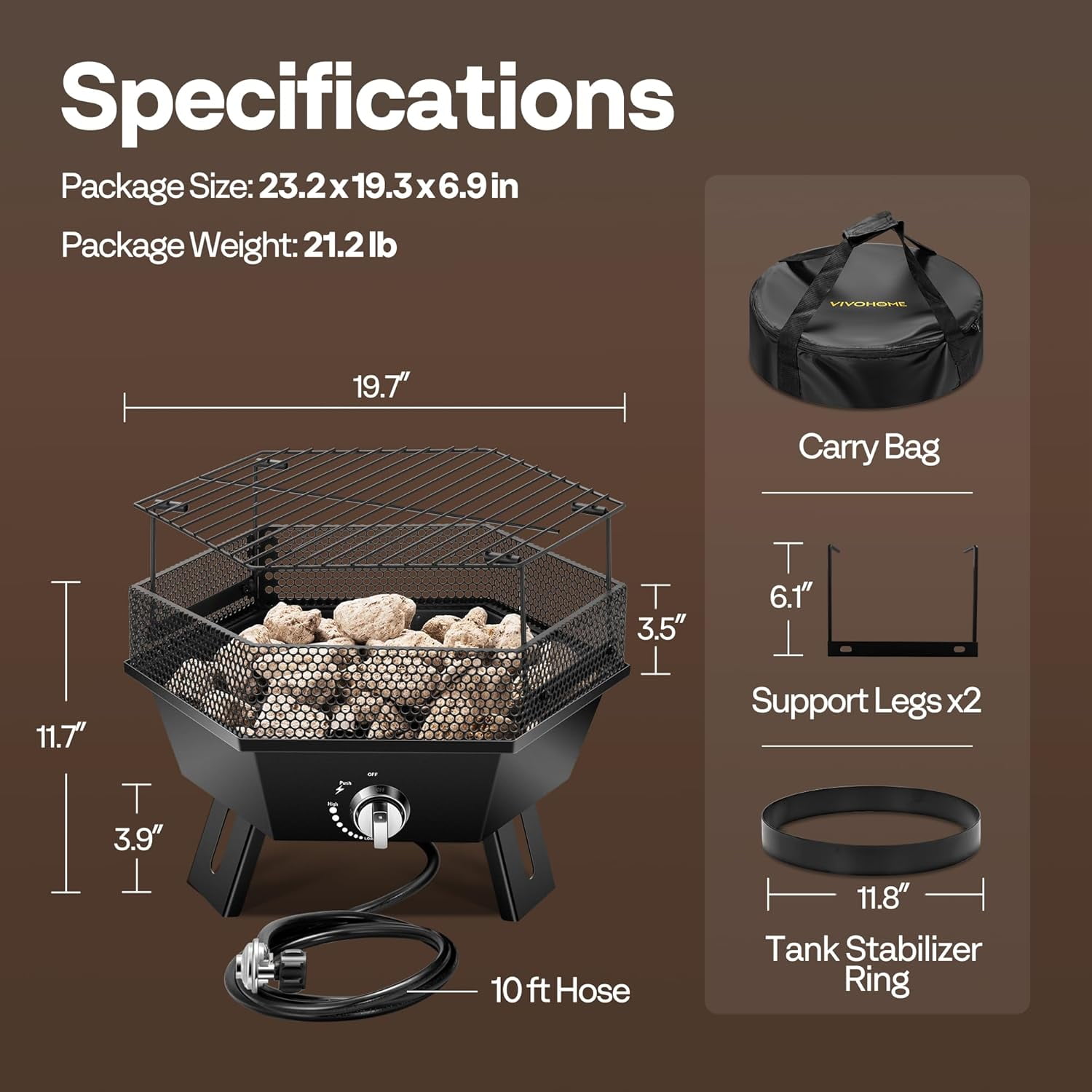 SPECSTAR Portable 58,000 BTU Propane Fire Pit, 20-Inch Smokeless Outdoor Design with Carry Bag, Tank Holder, Ideal for Patio, Backyard, Camping, Tailgating, Deck, RV