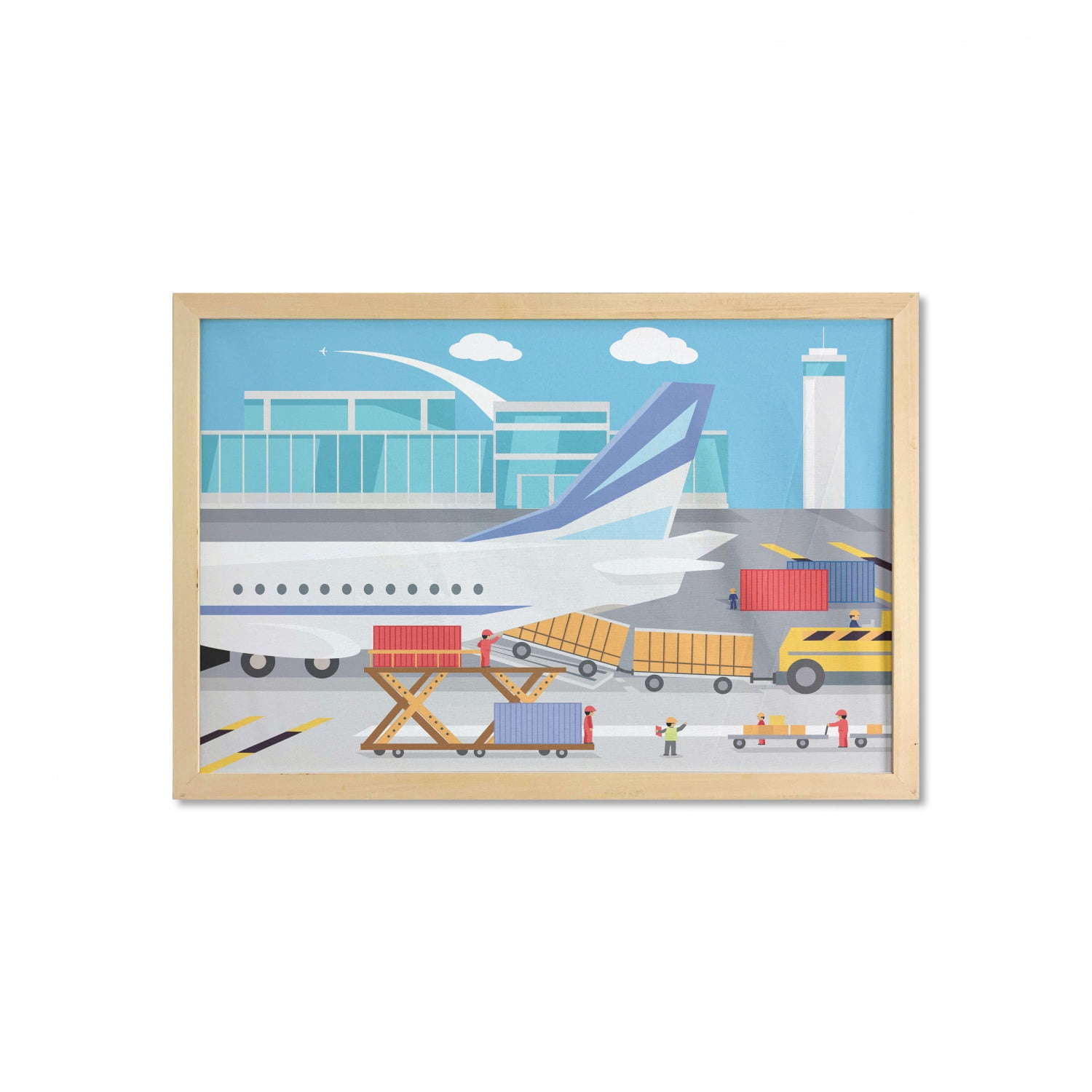 Airport Wall Art with Frame, Transportation Cartoon Composition of Loading Freight Containers in Cargo Plane, Printed Fabric Poster for Bathroom Living Room Dorms, 35 Airport Wall Art with Frame, Transportation Cartoon Composition of Loading Freight Containers in Cargo Plane, Printed Fabric Poster for Bathroom Living Room Dorms, 35