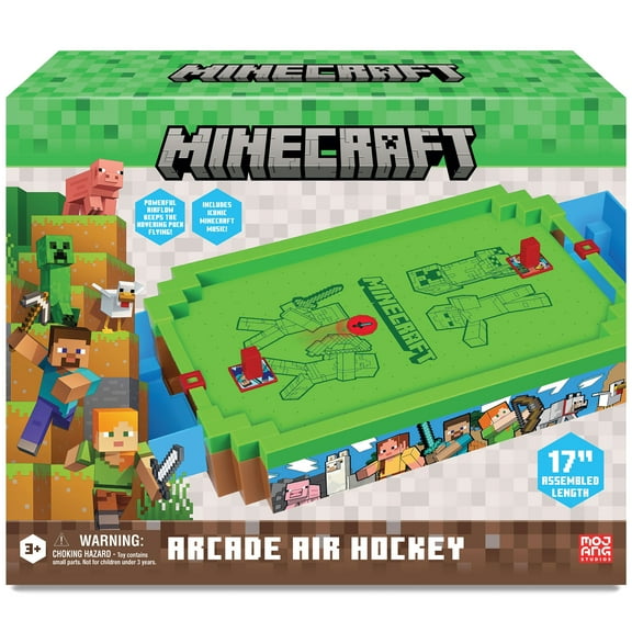 Minecraft: Arcade Air Hockey - Overworld - Core Series, 17" Motorized Tabletop Game, Iconic Sounds, Licensed Collectible Toy, Adults-Kids 3 , 2 Player