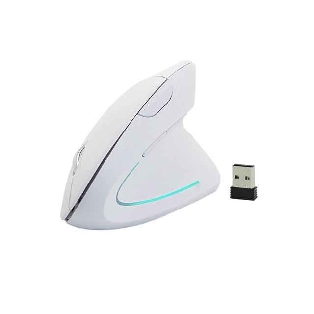 Wireless Mouse Ergonomic Right-hand Grip 2.4GHz 1600DPI Vertical USB Gaming Mice for PC - White